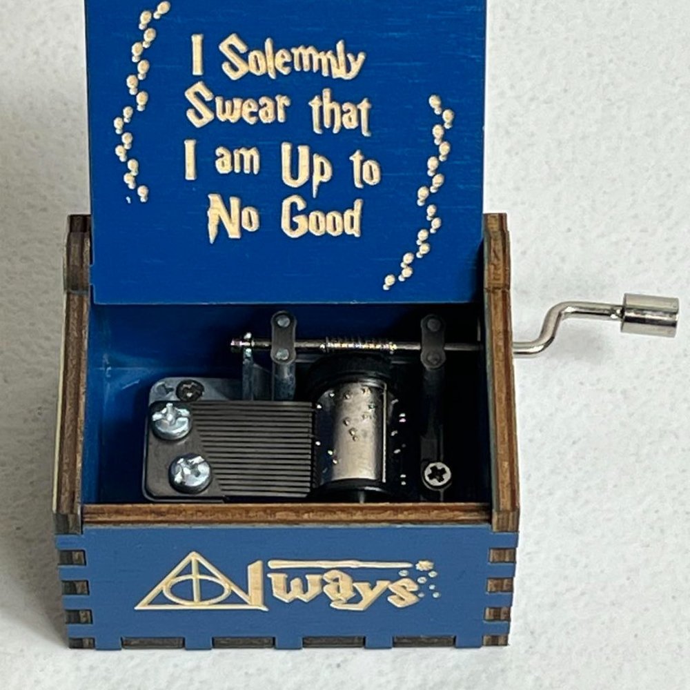 Harry Potter Hand Crank Wooden Music Box Blue Wizard Movie